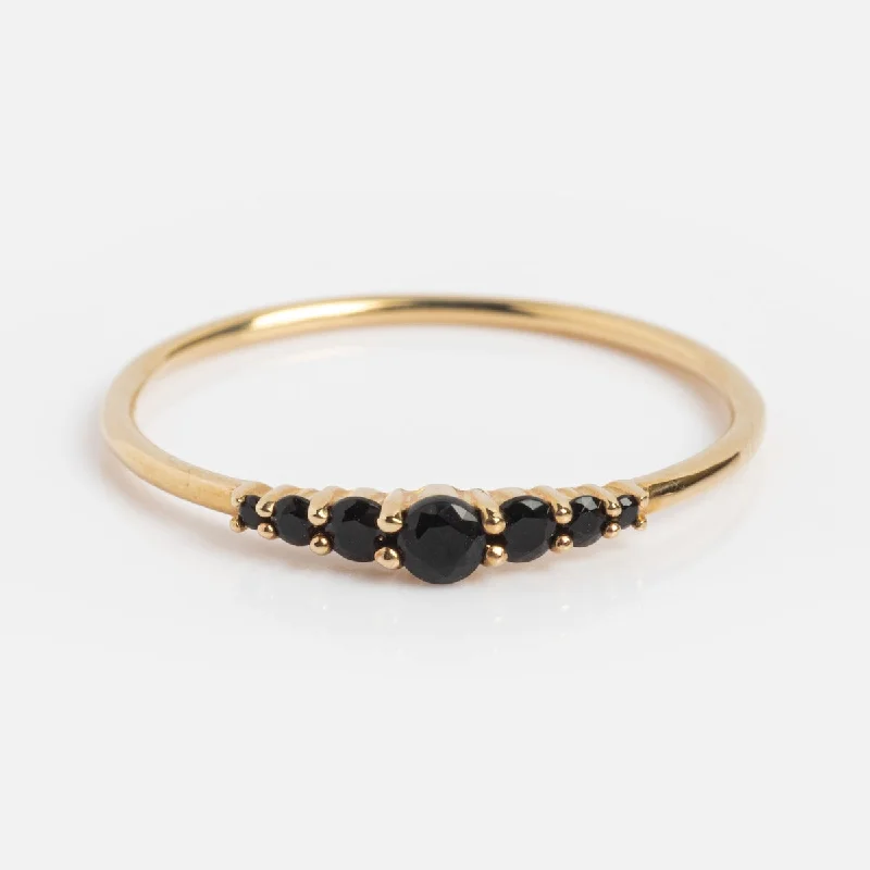 women’s silver engagement rings-Solid Gold Black Agate Cascade Ring