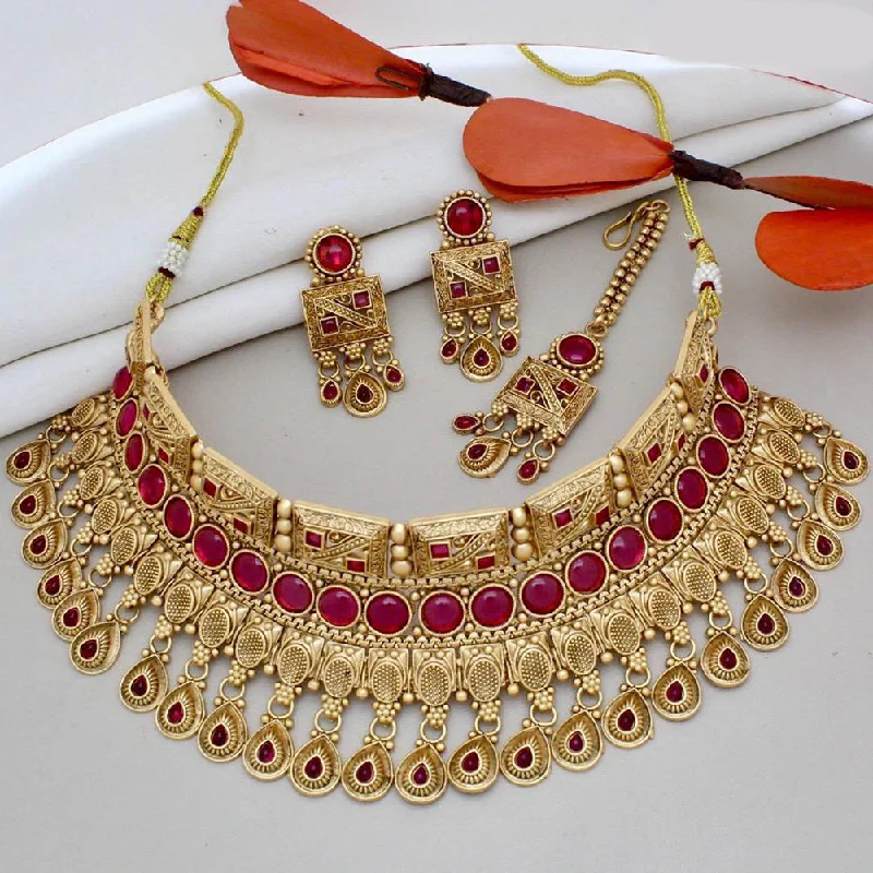 women’s dainty necklaces-India Art Gold Plated Pota Stone And Beads Choker Necklace Set