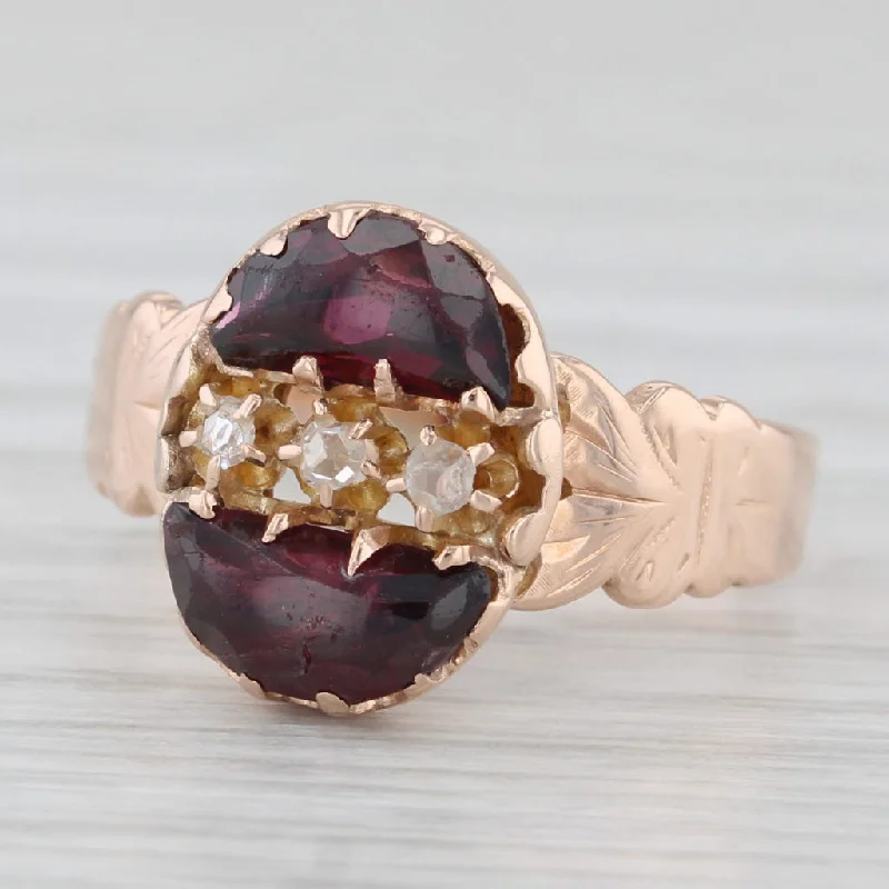 women’s platinum engagement rings-Antique 1.23ctw Garnet Diamond Ring 10k Rose Gold Size 5.75