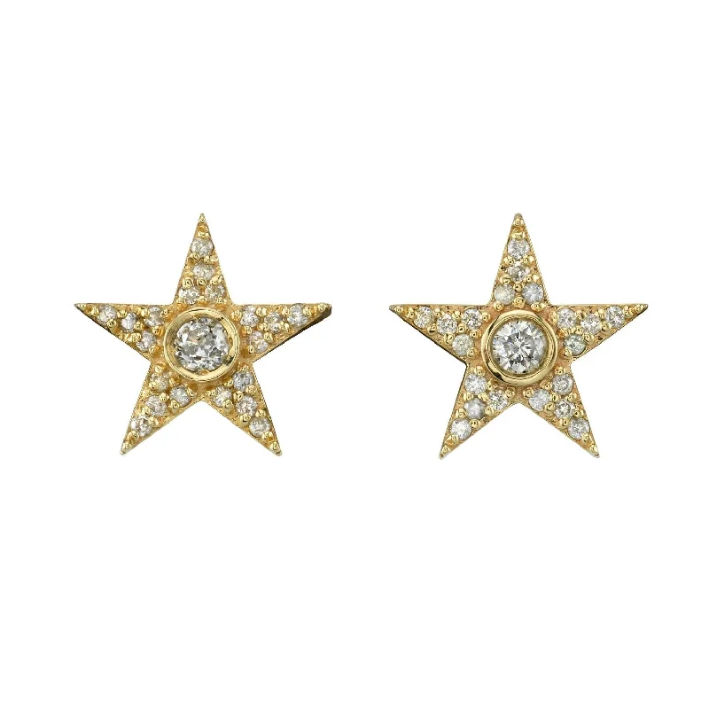 women’s gold chandelier earrings-14K Gold Star Stud Earrings EG000023