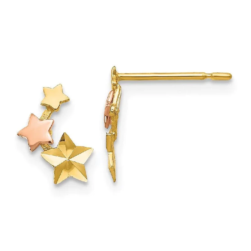 women’s minimalist earrings-Madi K Kid's 14k Yellow & Rose Gold  D/C  Star Post Earrings