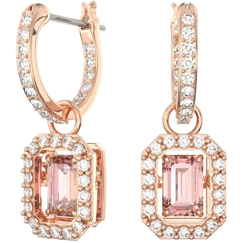 women’s ear cuffs-Swarovski Women's Earrings - Millenia Octagon Cut Pink Stone Rose Gold | 5649474