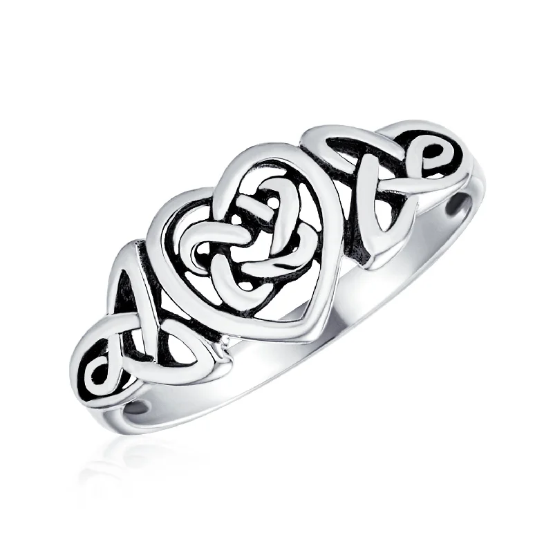 women’s engagement rings-Dainty Celtic Love Knots Silver Ring for Best Friends Infinity Heart Design