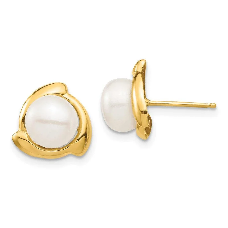 women’s vintage stud earrings-14K 7-8mm White Button Freshwater Cultured Pearl Post Earrings