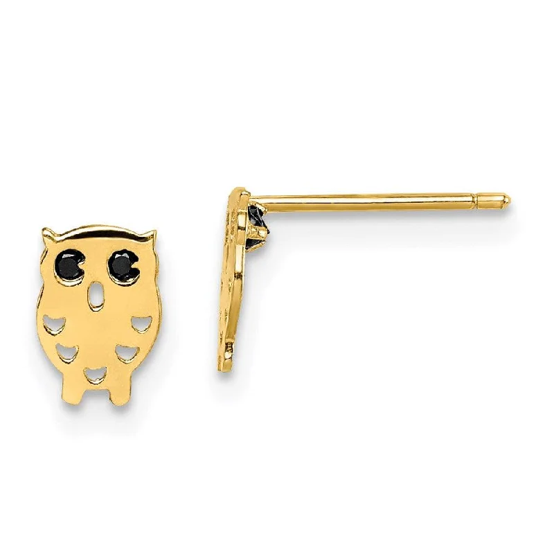 women’s chunky earrings-Madi K Kid's 14k  Black CZ Owl Post Earrings