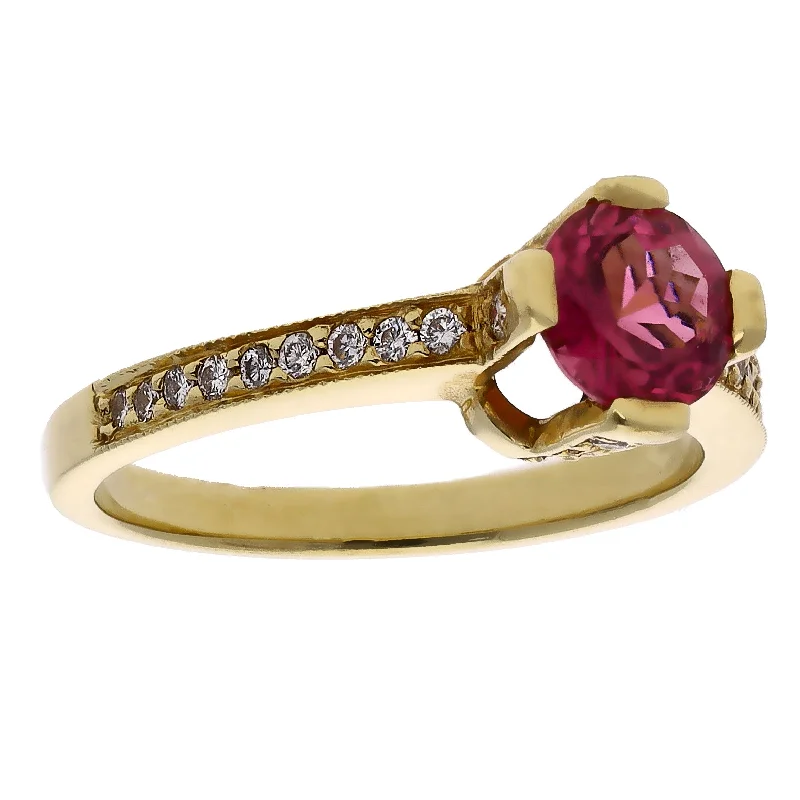 women’s large diamond engagement rings-18K Yellow Gold Pink Tourmaline and Diamond Ring