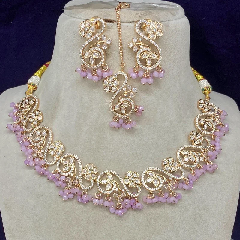 women’s engraved necklaces-Shagna Gold Plated Polki Kundan Stone And Pearls Necklace Set