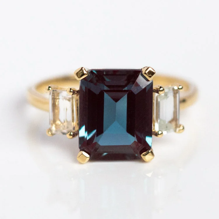 women’s silver stackable rings-The Sophisticate Lab Alexandrite and White Topaz Ring