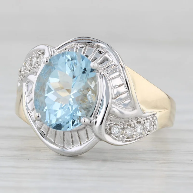 women’s solitaire engagement rings-3.47ctw Aquamarine Diamond Ring 14k Yellow White Gold Size 9.25