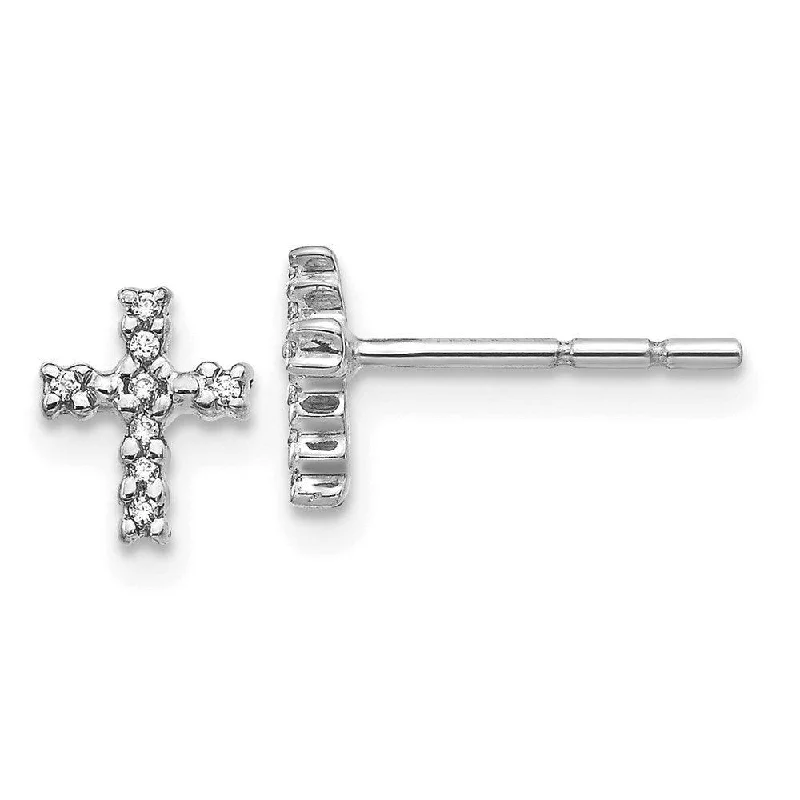 women’s hoop earrings-14K White Gold Polished Diamond Cross Post Earrings