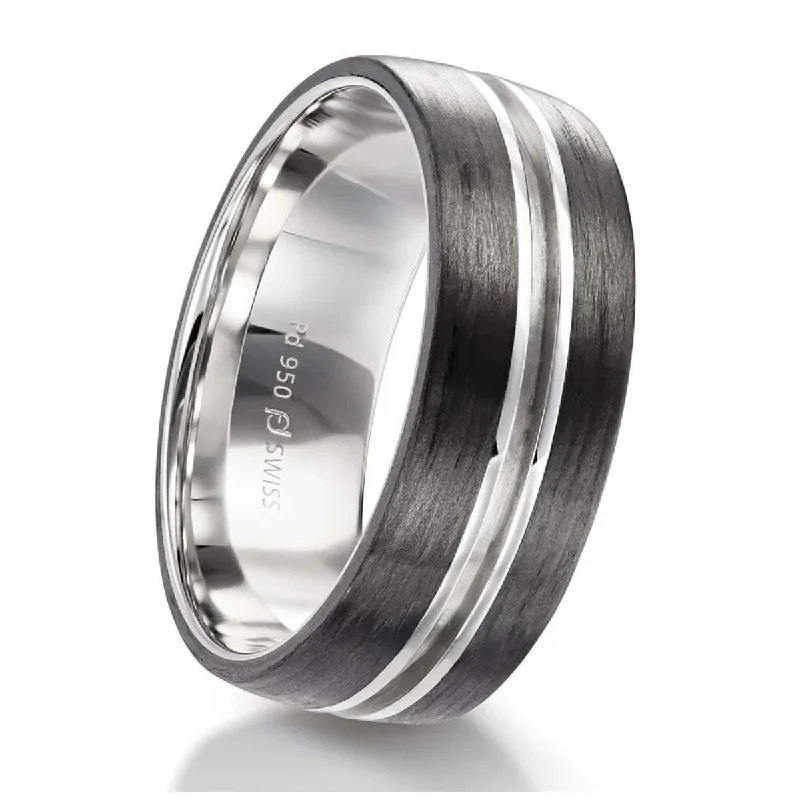 women’s custom rings-Palladium and Carbon 8mm Wedding Band Ring