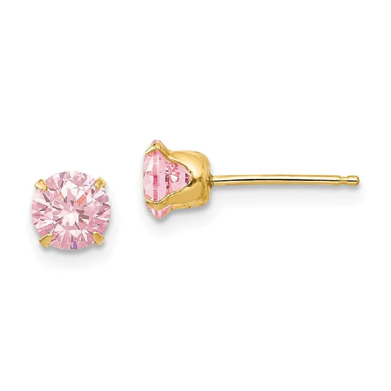 women’s chic earrings-Madi K Kid's 14k  5mm Pink CZ Post Earrings