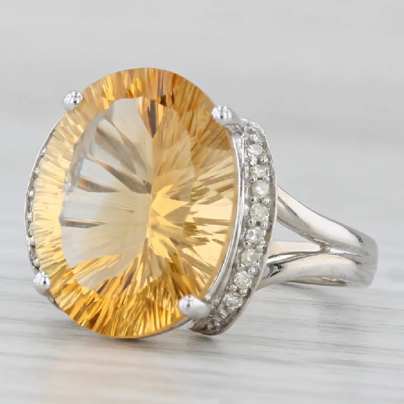 women’s affordable platinum engagement rings-9.05ctw Citrine Diamond Ring 10k White Gold Size 7.25