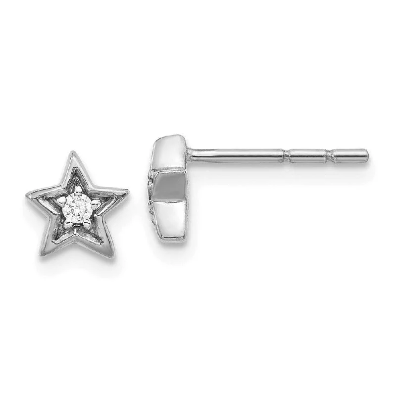 women’s drop earrings-14K White Gold Diamond Star Post Earrings