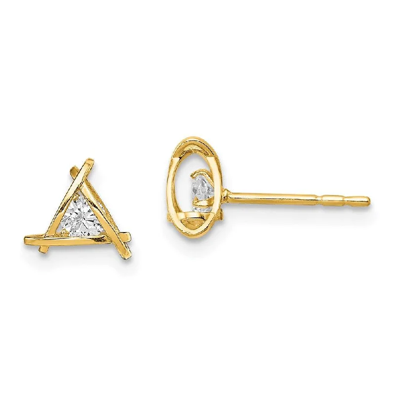 women’s pink gold earrings-Madi K Kid's 14k  CZ Weaved Triangle Post Earrings