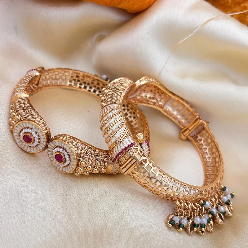 women’s large bangles-Jewel Addiction Gold Plated Pota Stone And Meenakari Openable Bangles Set