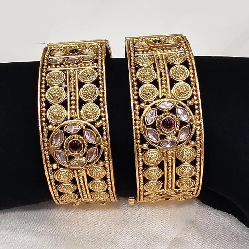 women’s antique bangles-FS Collection Gold Plated Pota Stone Openable Bangle Set