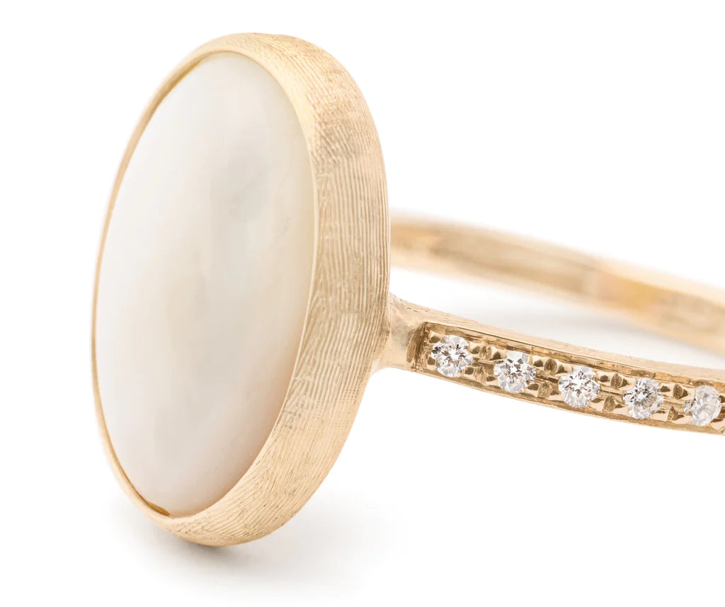 women’s designer rings-18K Yellow Gold Mother of Pearl Diamond Accent Siviglia Collection Ring