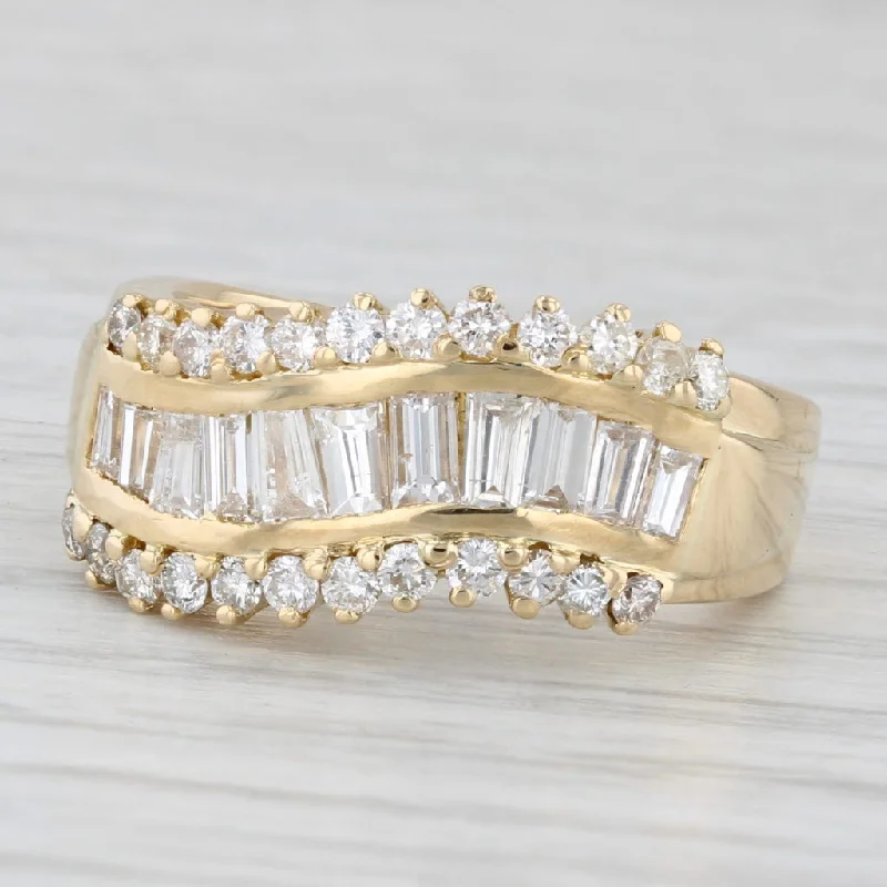 women’s unique engagement rings-1.04ctw Baguette Diamond Ring 18k Yellow Gold Size 6.75 Contoured Band