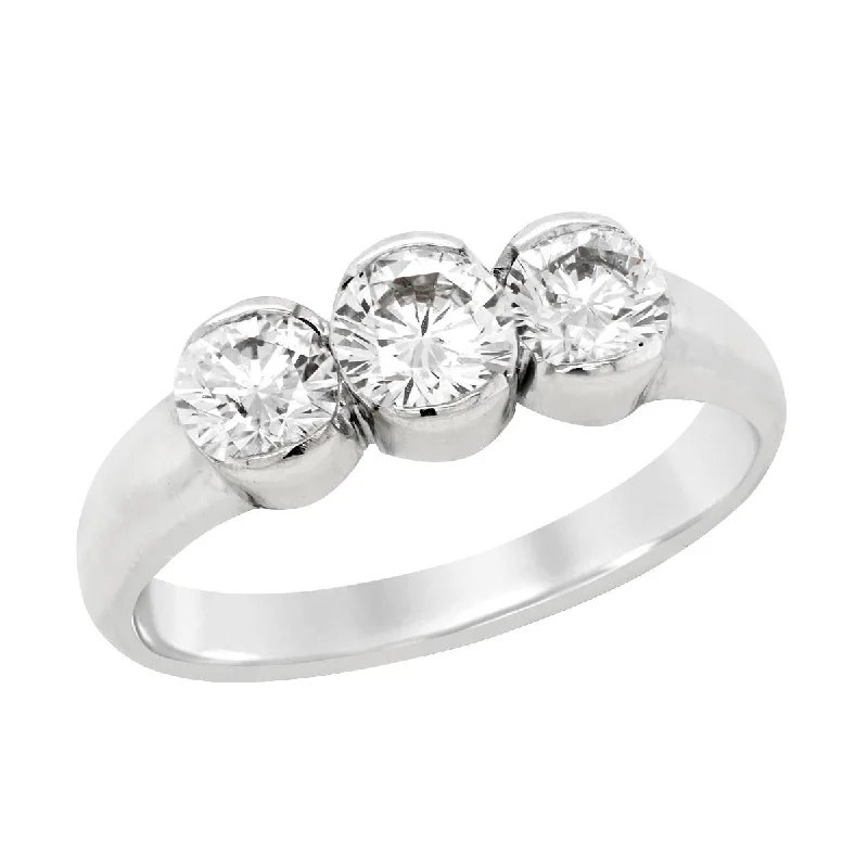 women’s cushion diamond engagement rings-WHITE GOLD THREE STONE DIAMOND RING, 1.00 CT TW