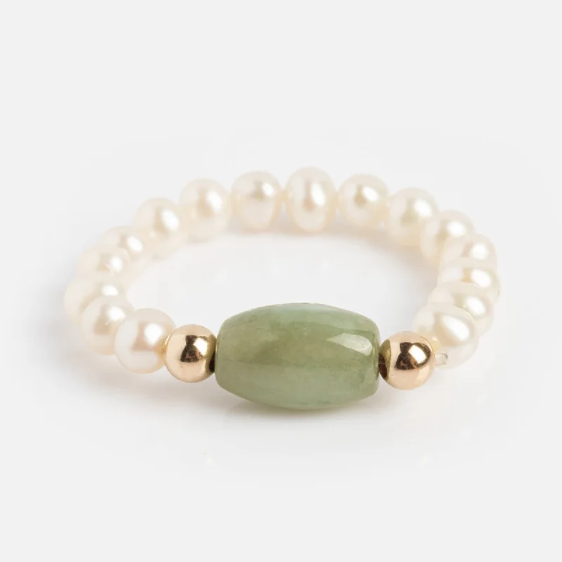 women’s white gold rings-Isa Jade and Pearl Stretch Ring