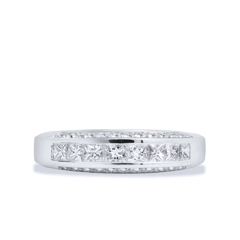 women’s fancy diamond rings-Princess Cut Diamond Palladium Wedding Band Ring