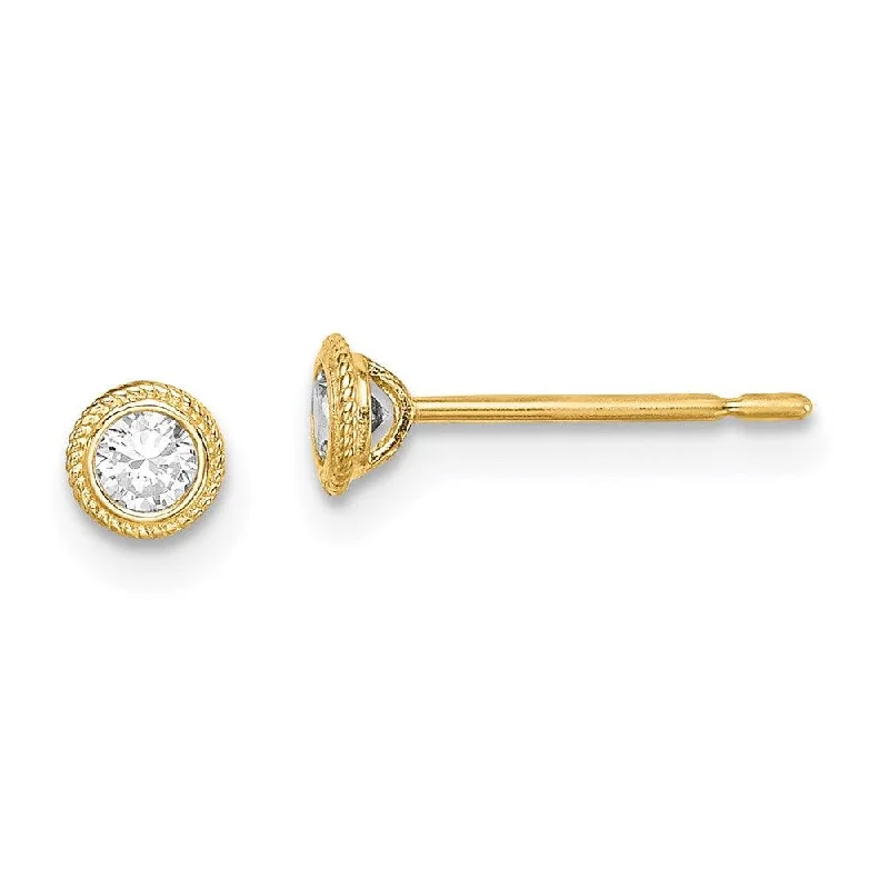 women’s gold stud earrings-Madi K Kid's 14k  Round CZ Milgrain Bezel Post Earrings