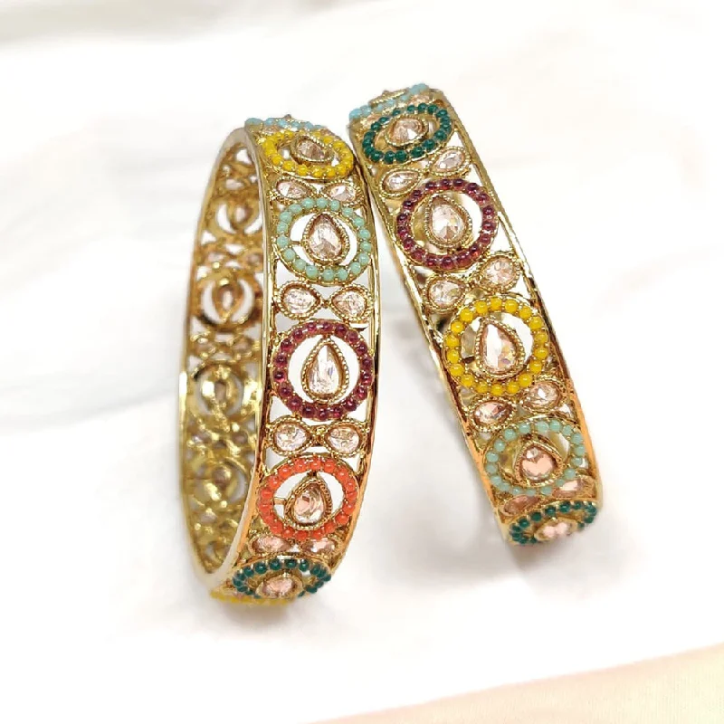 women’s elegant bangles-JCM Jewellery Gold Plated Crystal Stone And Pearls Bangles Set