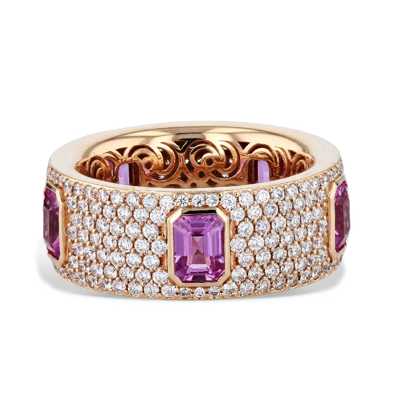 women’s round diamond rings-Pink Sapphire Diamond Pave 18K Pink Gold Ring