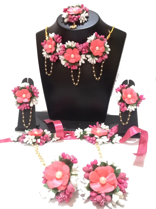 women’s layered necklaces-Darshana Jewels Flower Necklace Set for Haldi Ceremony / Baby Shower