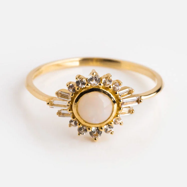 women’s stackable gold rings-Solid Gold Ray of Hope Opal Ring