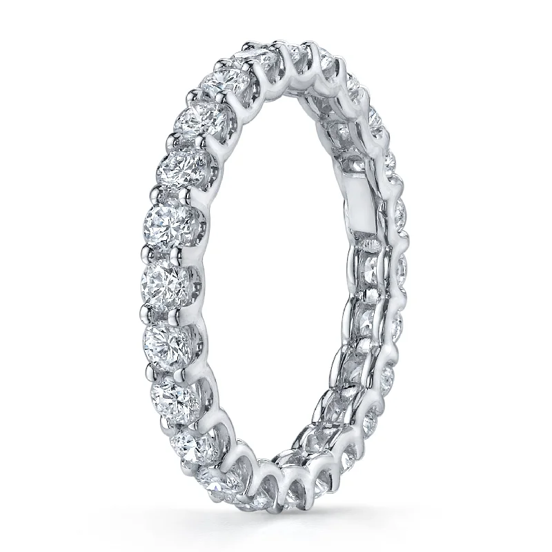 women’s silver stackable rings-Round Diamond Platinum Eternity Band