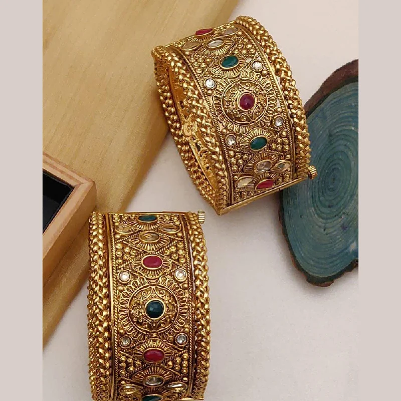 women’s luxurious gold bracelets-FS Collection Gold Plated Pota Stone Openable Bangle Set