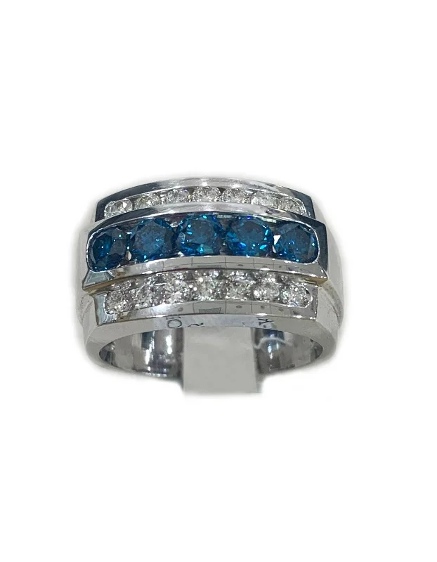 women’s bridal engagement ring sets-14k White Gold Mens Blue Diamond Ring