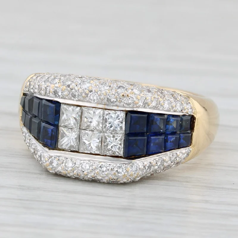 women’s bridal engagement ring sets-1.94ctw Blue Sapphire Diamond Ring 18k Gold Size 6.75 Cocktail