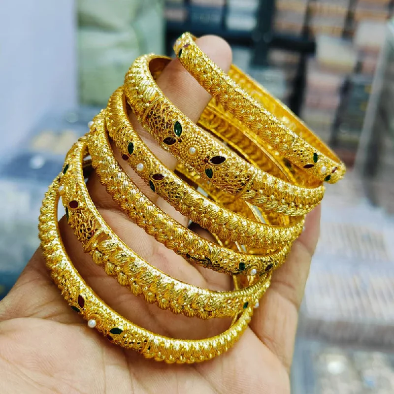 women’s gemstone bracelets-Pooja Bangles Gold Plated Meenakari Pearls Bangles Set