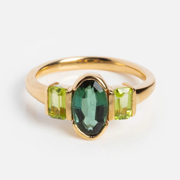 women’s silver rings-Valentine Tourmaline and Peridot Ring