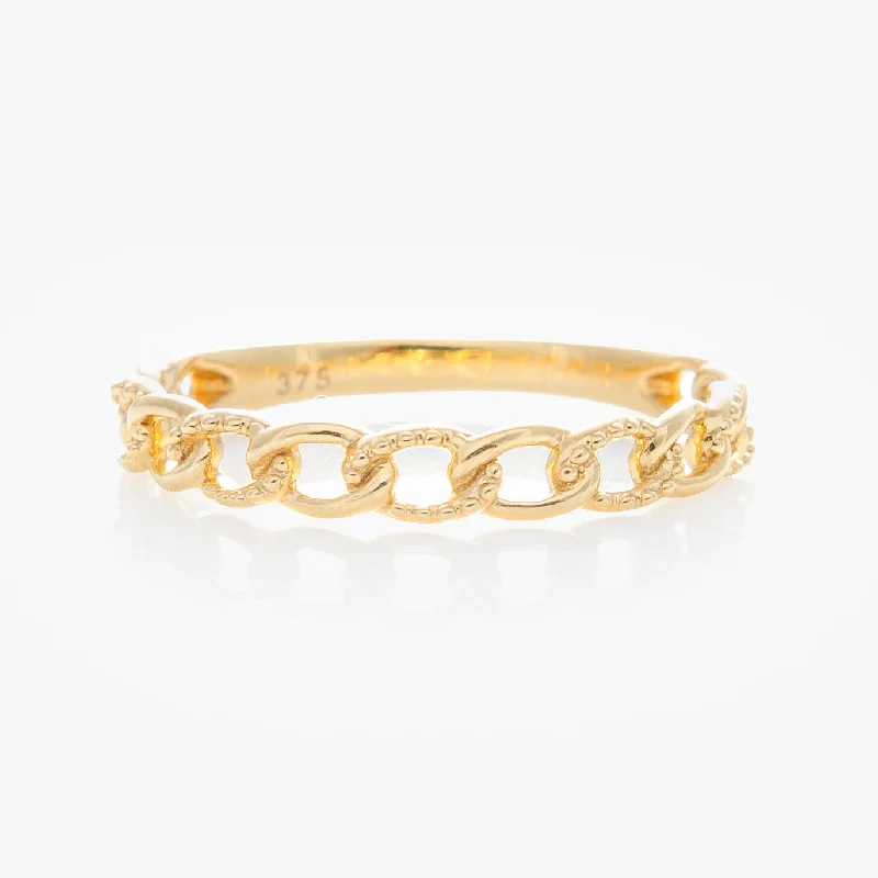 women’s silver stackable rings-Solid Gold Textured Chain Link Ring