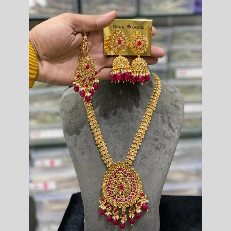 women’s luxury pearl necklaces-Hira Collections Gold Plated Kundan Stone And Beads Necklace Set