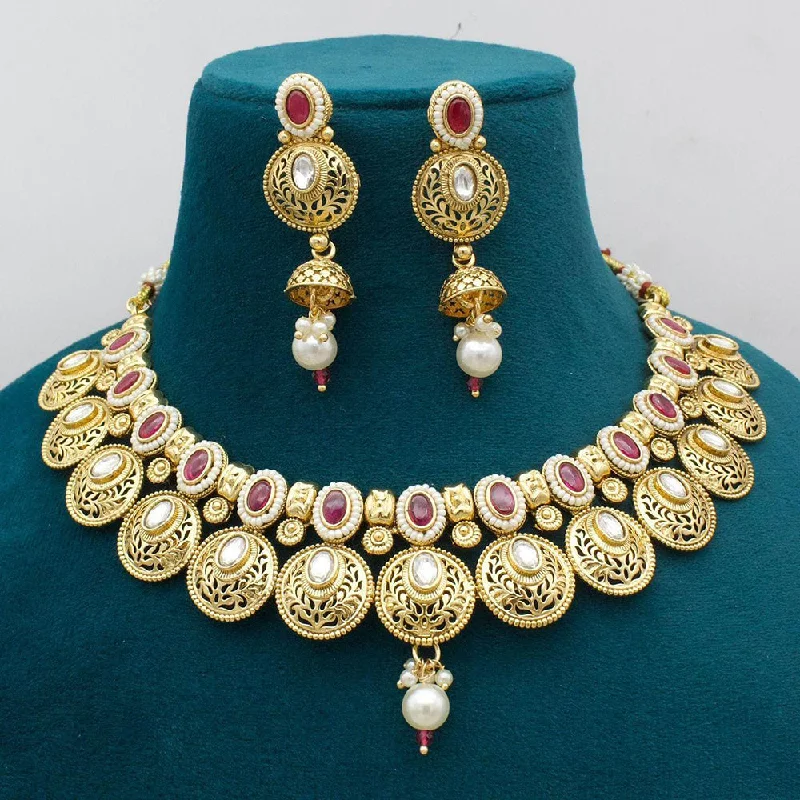 women’s designer necklaces-Manisha Jewellery Gold Plated Pota Stone And Pearls Necklace Set