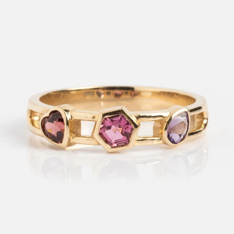 women’s ruby gemstone rings-Mixed Shape Stones Open Band Ring