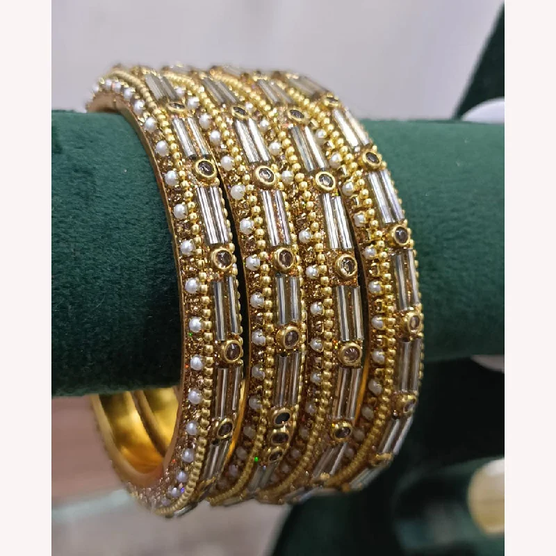 women’s silver tennis bracelets-Exotica Collection Gold Plated Austrian Stone And Pearls Bangle Set