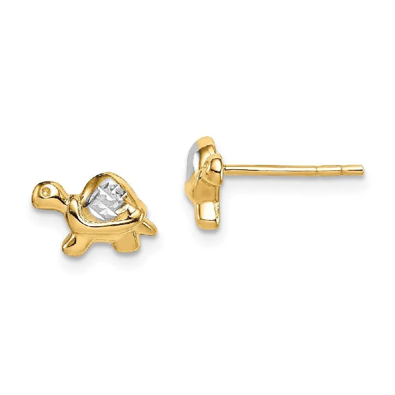 women’s gold drop earrings-Madi K Kid's 14k  & White Rhodium Turtle Post Earrings