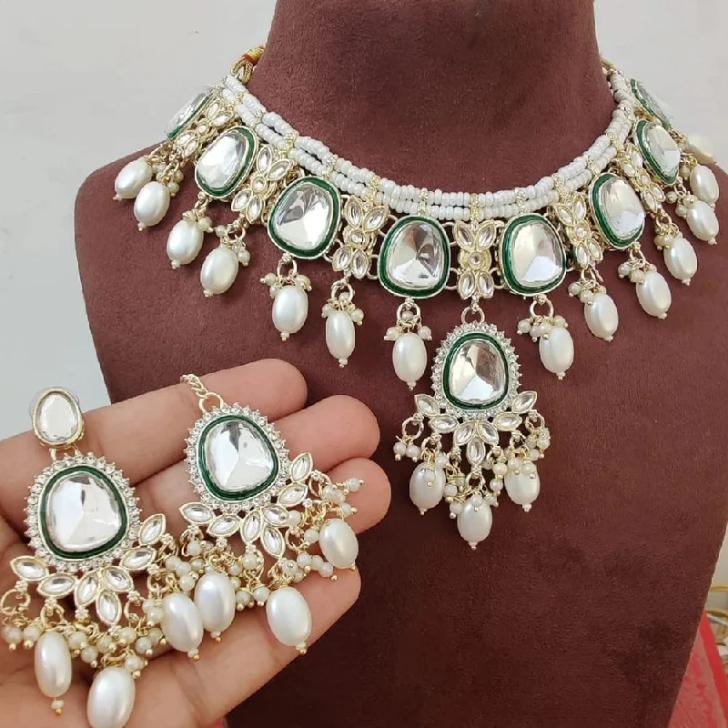 women’s diamond chain necklaces-Lucentarts Jewellery Gold Plated Kundan Stone And Pearls Necklace Set