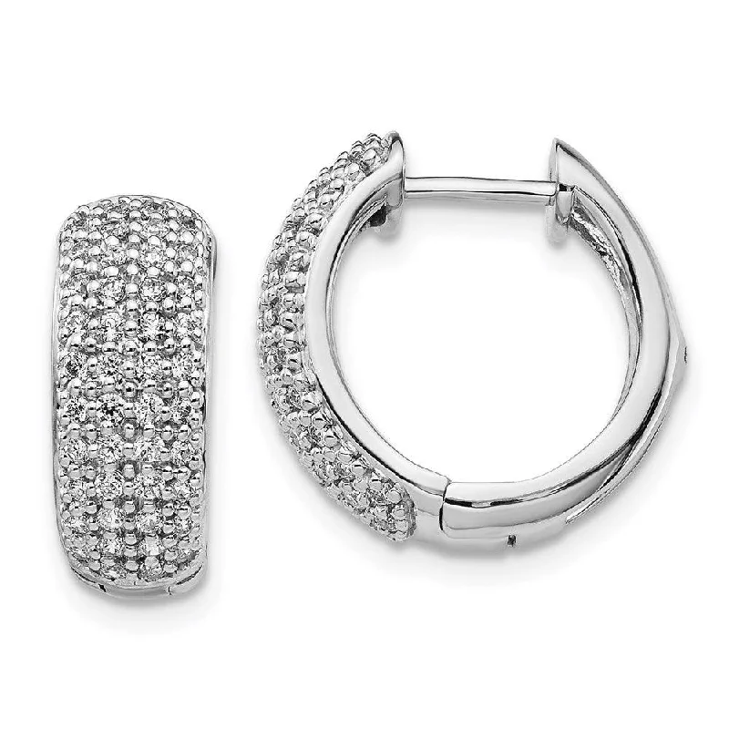 women’s large hoop earrings-14k White Gold Diamond Hinged Hoop Earrings