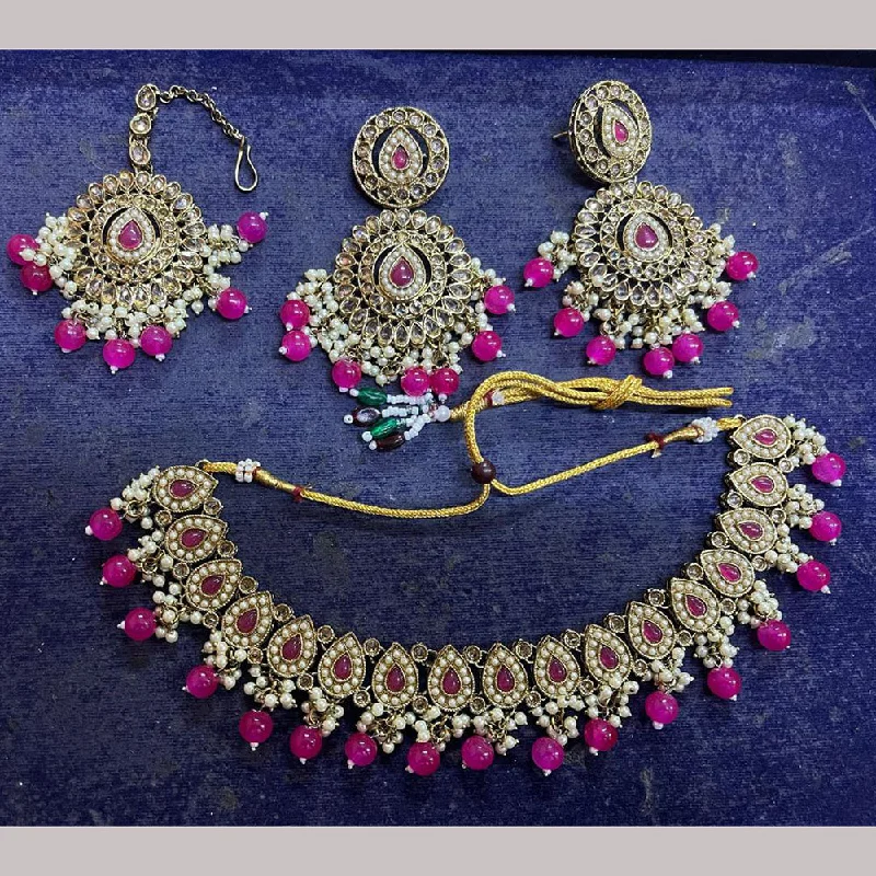 women’s layered gold necklaces-Darshana Jewels Gold Plated Pearl Kundan Necklace Set