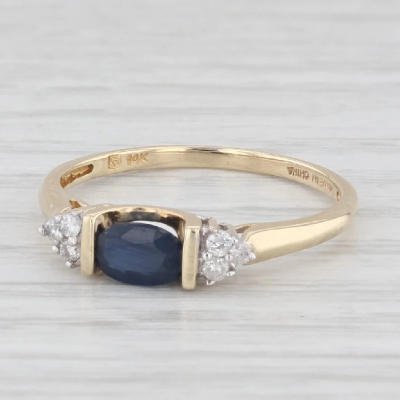 women’s halo diamond engagement rings-0.70ctw Blue Sapphire Diamond Ring 14k Yellow Gold Size 7 Stackable