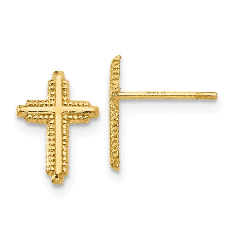 women’s flower earrings-14K Yellow Gold Polished Cross Post Earrings