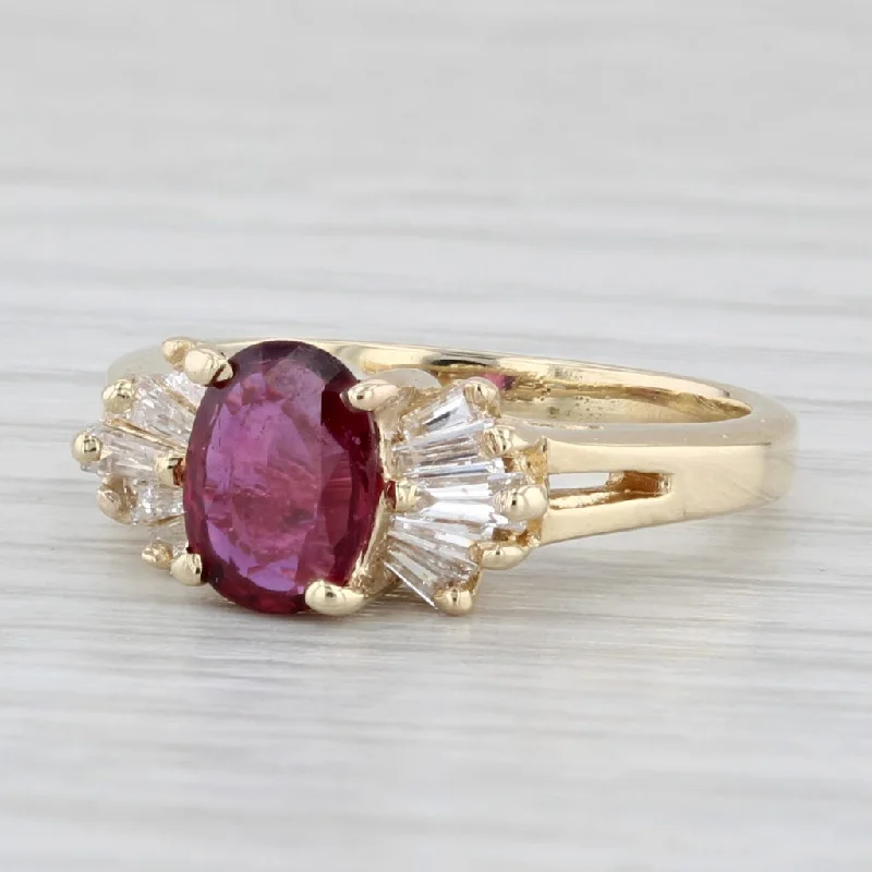 women’s yellow gold engagement rings-0.96ctw Oval Ruby Diamond Ring 14k Yellow Gold Size 4.5