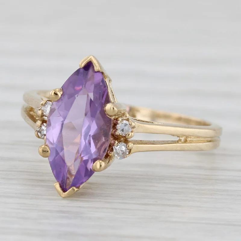 women’s engagement rings with side stones-1.65ctw Marquise Amethyst Diamond Ring 14k Yellow Gold Size 6.25